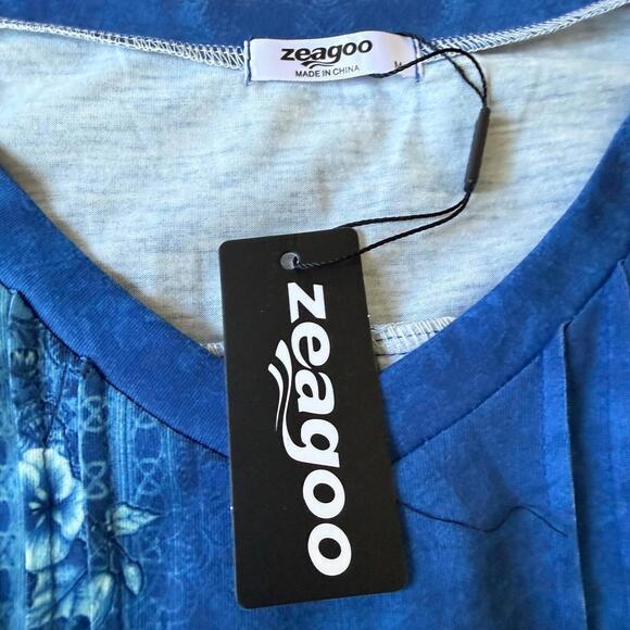 Zeagoo Blue Floral Boho Blouse Long Sleeve Peasant Top M - Picture 3 of 6